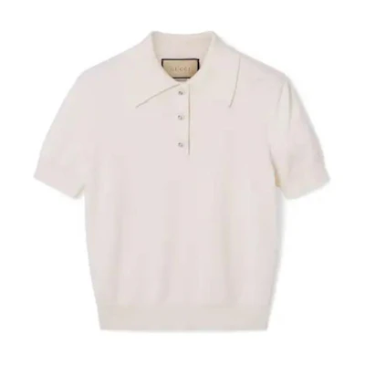 (Women) Gucci Ivory White Button-Up Short Sleeve Polo Shirt 782119-XKDZX-9200