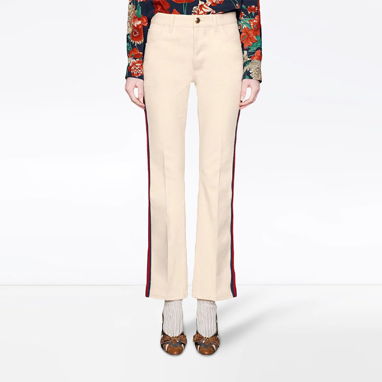 Lookbook (W) GUCCI Seluar Denim Flared Kapas Putih Ivory. 527630-XRB86-9278