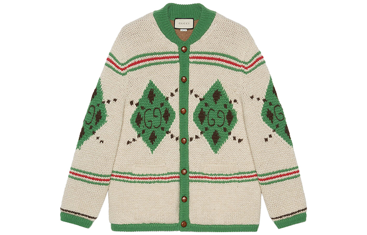 (Women) Gucci Ivory Wool Jacquard Alpaca Cardigan Sweater 642798-XKBO7-9275