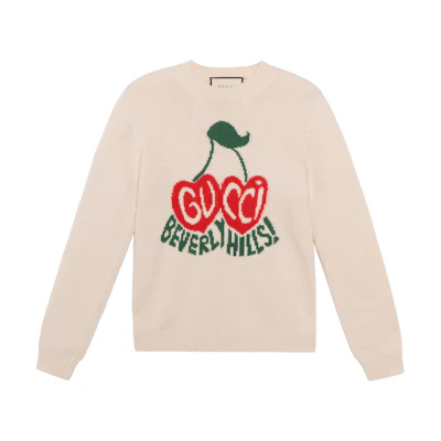 (Women) Gucci Ivory Wool Sweater with Cherry Appliqué 629127-XKBHI-9275