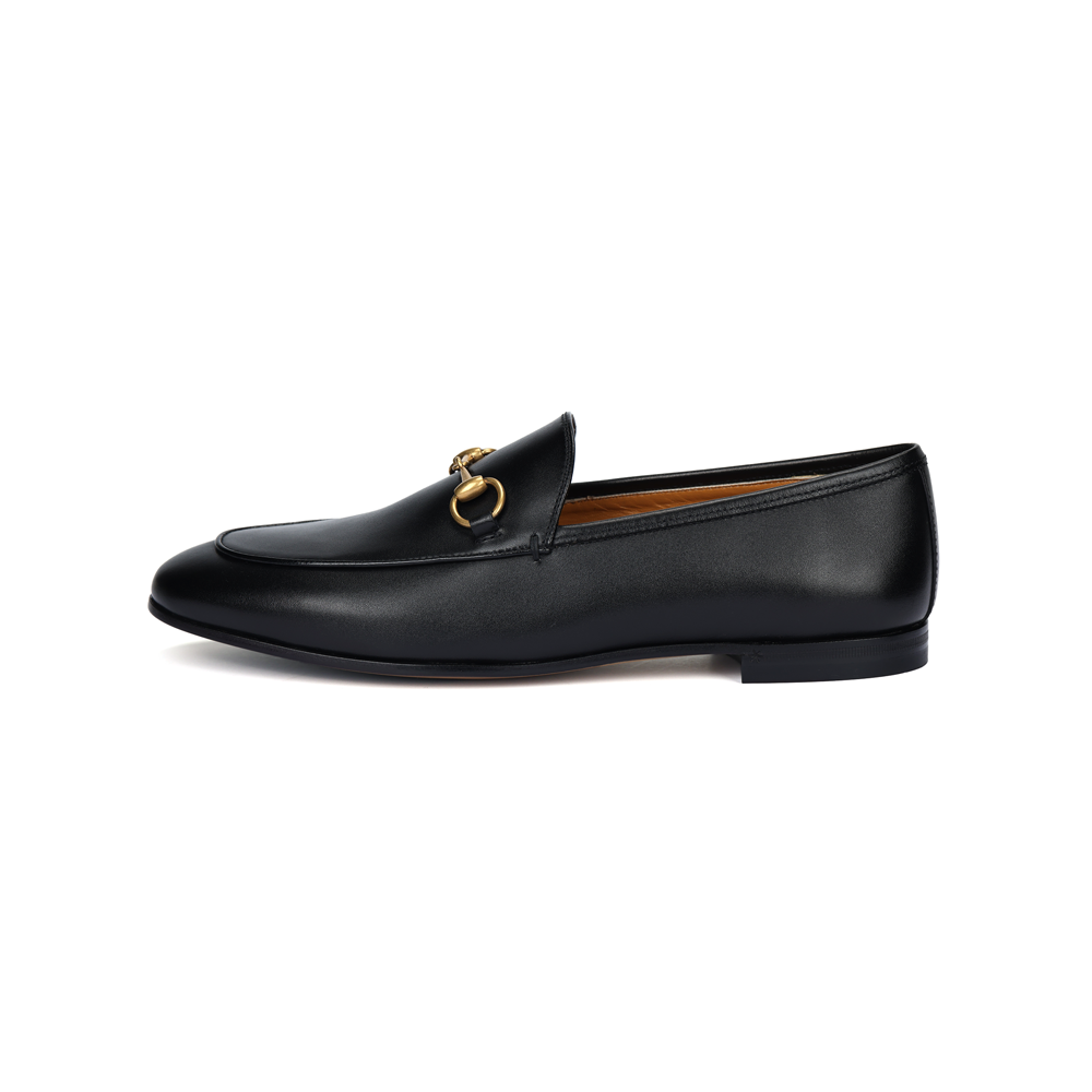 (Women) GUCCI Jordaan Black Leather Horsebit Loafers Slip-On 482464 BLM00 1000