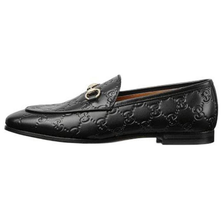 (Women) GUCCI Jordaan Black Leather Loafers Rounded Toe Flats 786016 AAD6S 1000