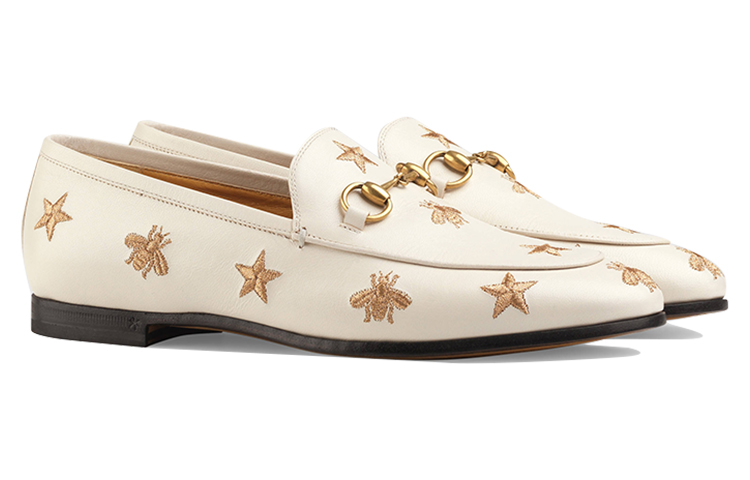 Order (W) Gucci Jordaan Mocassini Ricamati in Pelle Bianca 505281-D3V00-9022