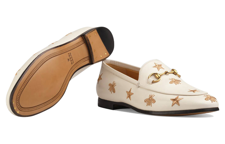 Lookbook (W) Gucci Jordaan Mocassini Ricamati in Pelle Bianca 505281-D3V00-9022