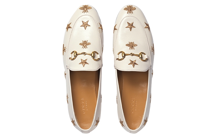 Shop (W) Gucci Jordaan Mocassini Ricamati in Pelle Bianca 505281-D3V00-9022