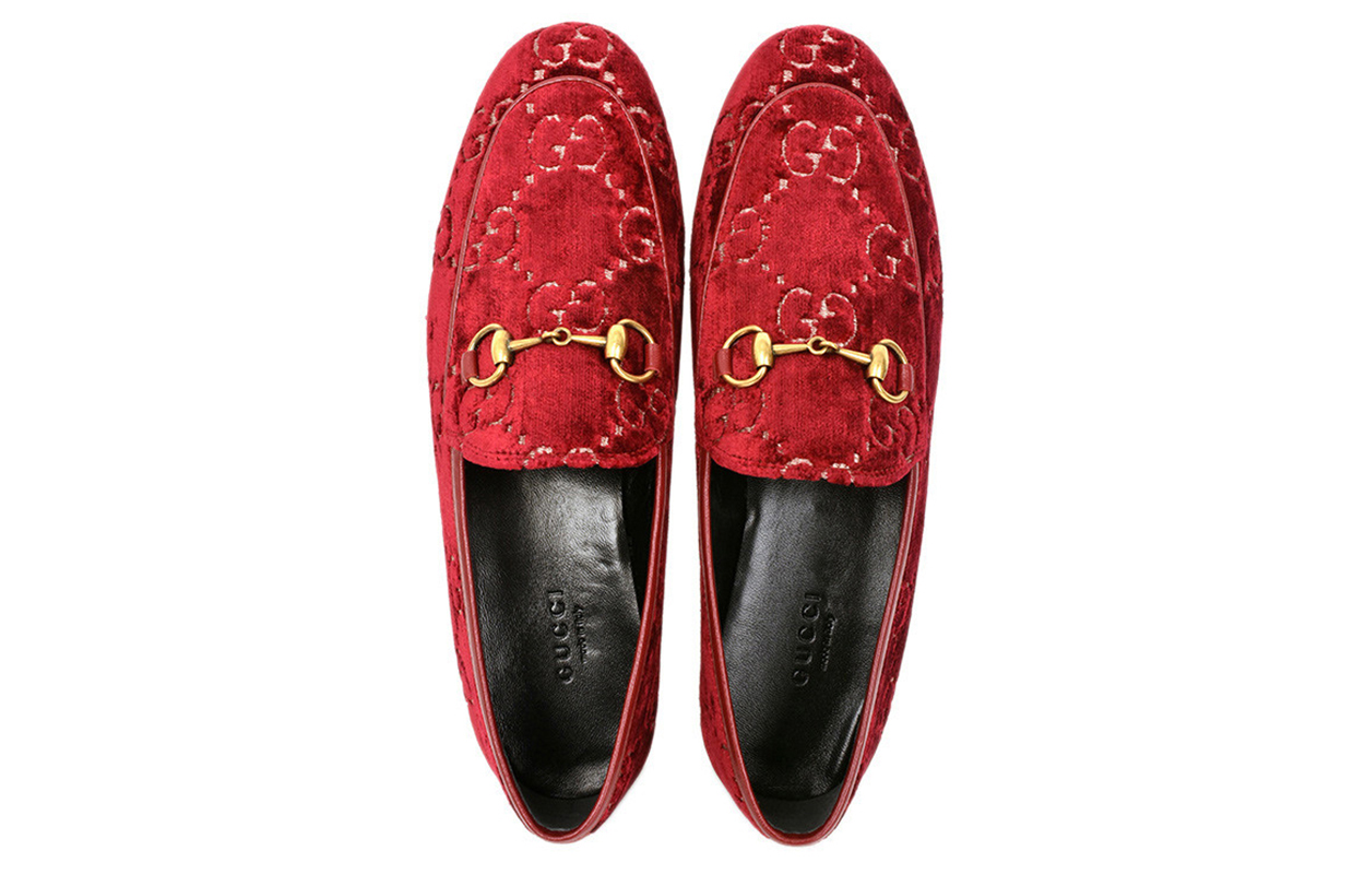 Shop (W) Gucci Jordaan Mocasín de Terciopelo GG 'Rojo' 431467-9JT20-6496
