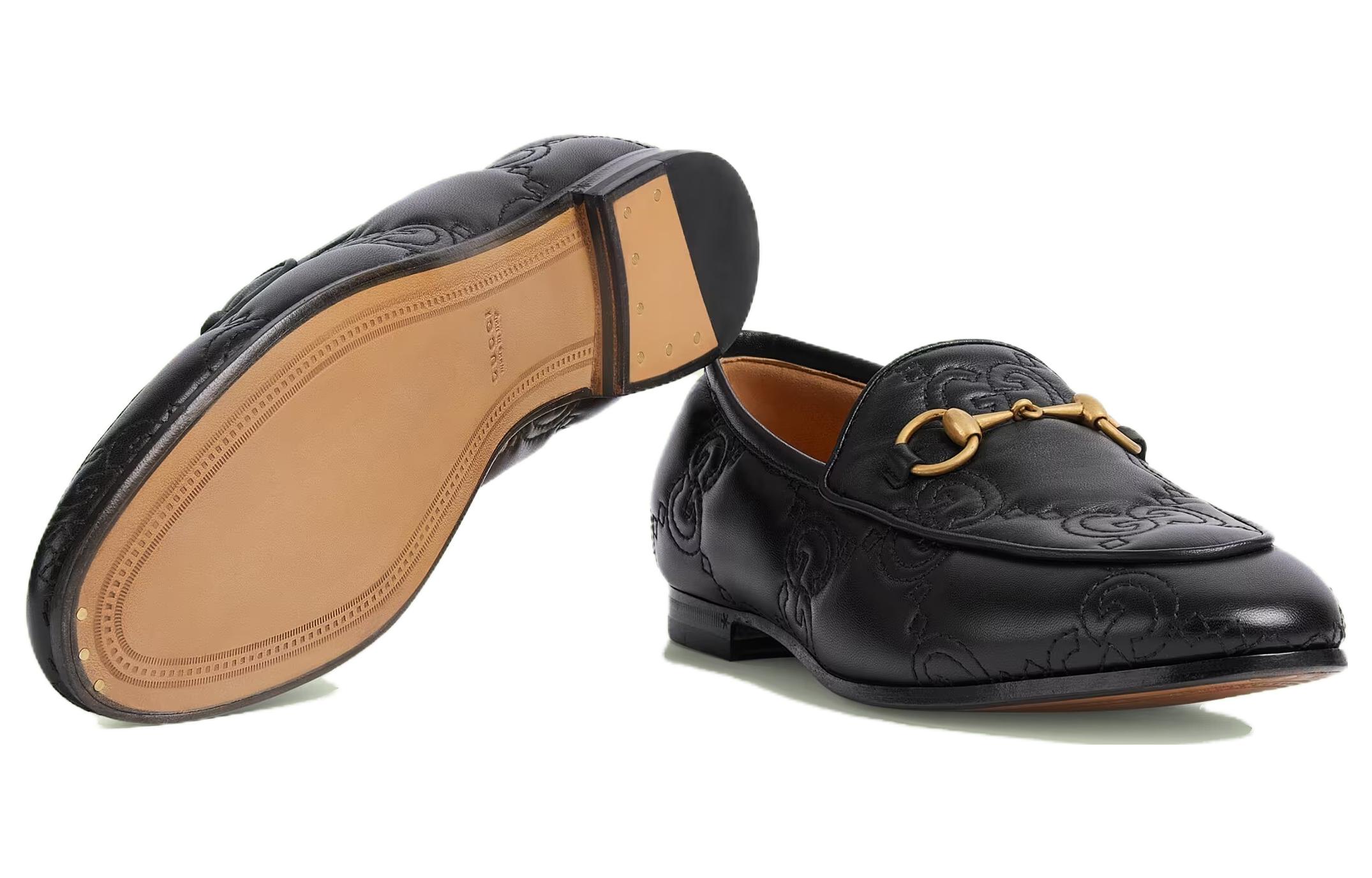 Purchase (W) 古驰Jordaan黑色GG皮革乐福鞋 699903-BKO60-1000