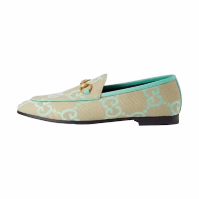 (W) Gucci Jumbo GG Jordaan Loafer Beige Mint Green Canvas