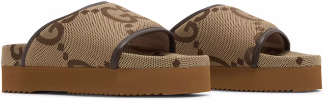 Cheap (W) Gucci Jumbo GG Slide Platform 'Camel Ebony Monogram' 700301-UKM60-2593