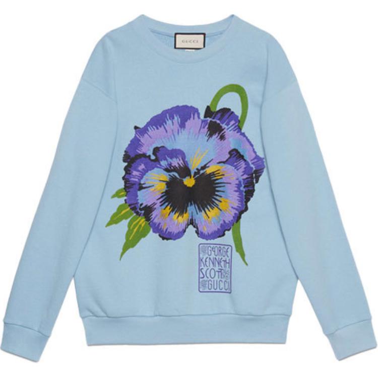 (Women) Gucci Ken Scott Print Logo Embroidered Relaxed Crewneck Sweatshirt Blue Women 617964-XJDC9-4318