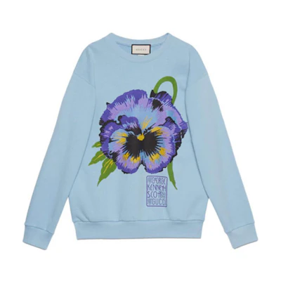 (Women) Gucci Ken Scott Print Logo Embroidered Relaxed Crewneck Sweatshirt Blue Women 617964-XJDC9-4318