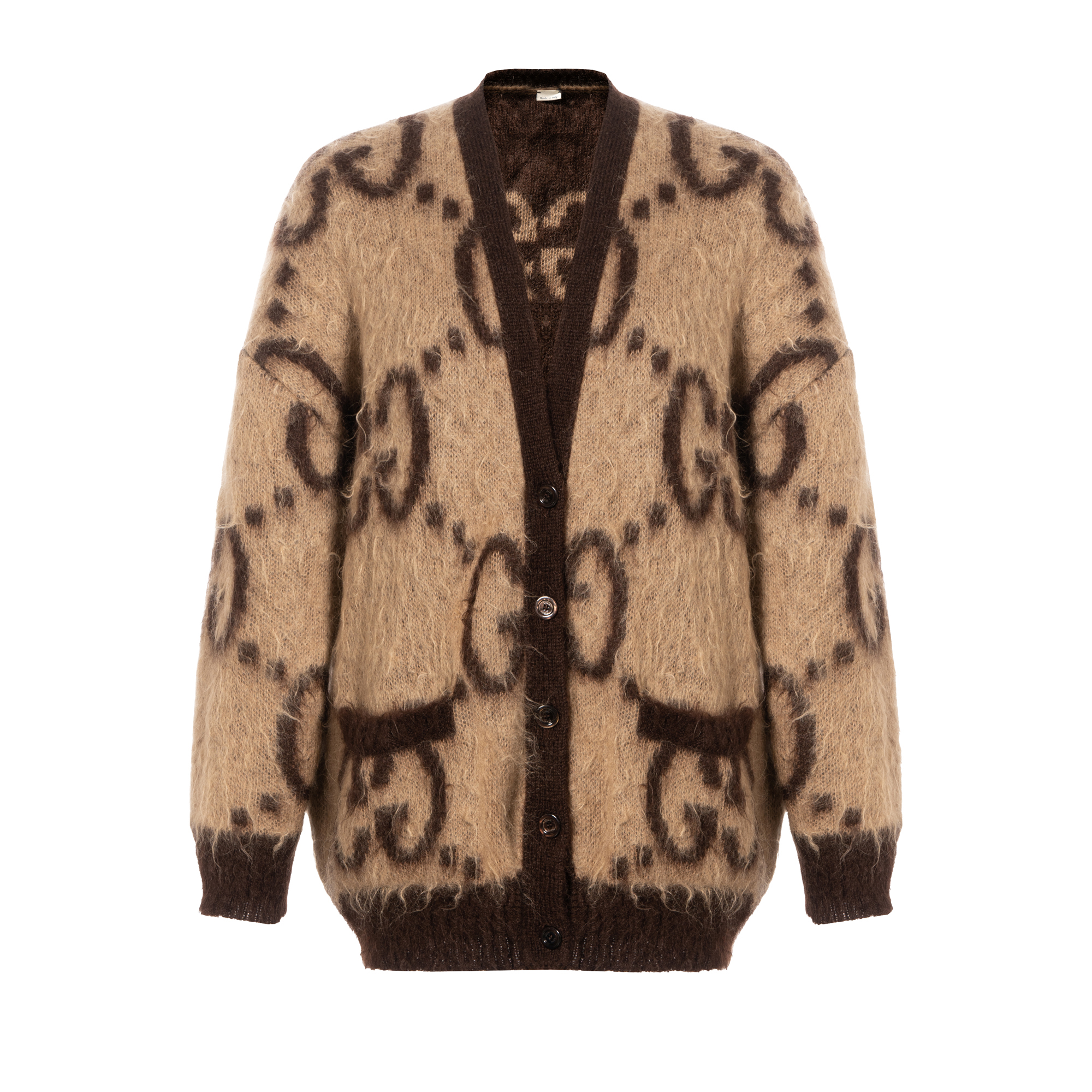 Buy (W) グッチ レディース ブラウン リバーシブル ロゴ ジャカード ボタンアップ ニットセーター 635160-XKBK2-2254