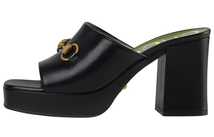 Buy GUCCI 古馳 露趾一字套穿高跟 時尚涼拖 8.5公分 女款 黑色