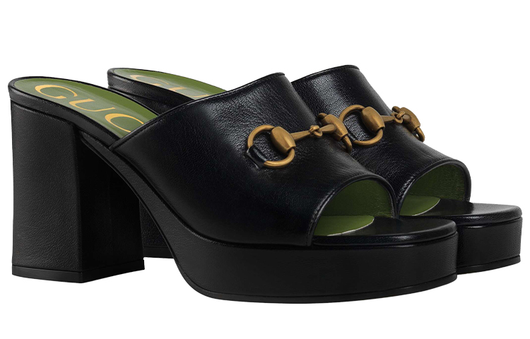 Order GUCCI 古馳 露趾一字套穿高跟 時尚涼拖 8.5公分 女款 黑色