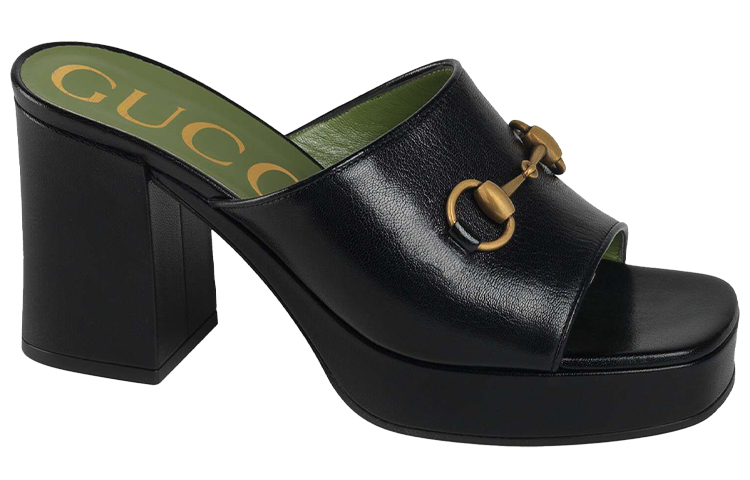 Lookbook GUCCI 古馳 露趾一字套穿高跟 時尚涼拖 8.5公分 女款 黑色