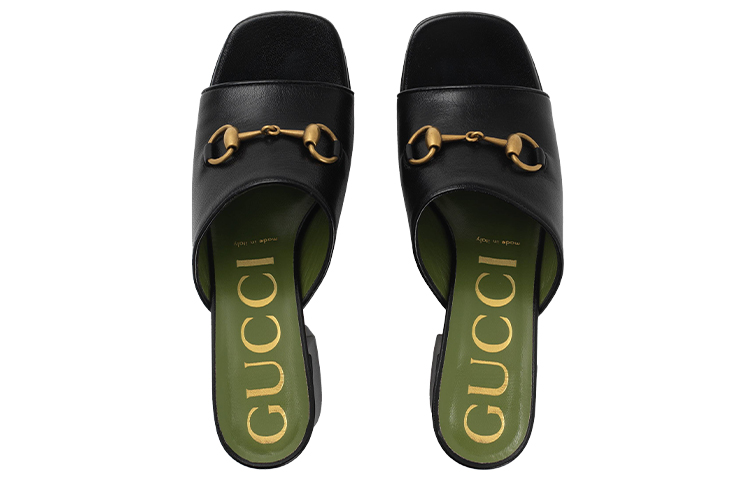 Shop GUCCI 古馳 露趾一字套穿高跟 時尚涼拖 8.5公分 女款 黑色