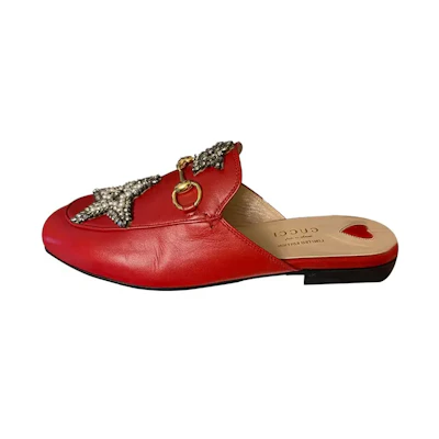 (W) Gucci Leather 'Pearl Star' Slides Red