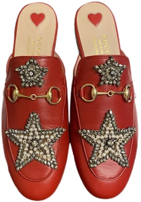 (Women) Gucci Leather 'Pearl Star' Slides Red 463180-C9D00-6433 Order (Women) Gucci Leather 'Pearl Star' Slides Red 463180-C9D00-6433