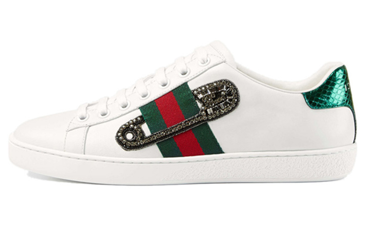 (Women) Gucci Leather Ace Safety Pin Embellished Low Top 'White' 454552-A38G0-9064