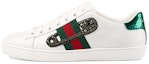 Buy (W) Gucci Kulit Ace Jarum Peniti Hiasan Kasut Rendah 'Putih' 454552-A38G0-9064