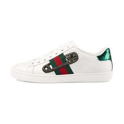 (W) Gucci Leather Ace Safety Pin Embellished Low Top 'White'