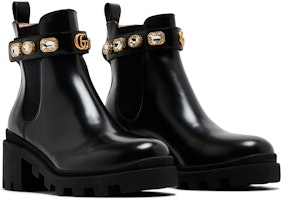 GUCCI古馳 雙G系列 飾帶皮革 短中筒 切爾西靴 女款 黑色 Cheap GUCCI古馳 雙G系列 飾帶皮革 短中筒 切爾西靴 女款 黑色