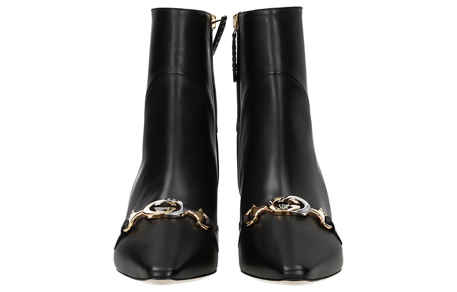 Shop GUCCI 古馳 皮革時尚短靴 女款 黑色