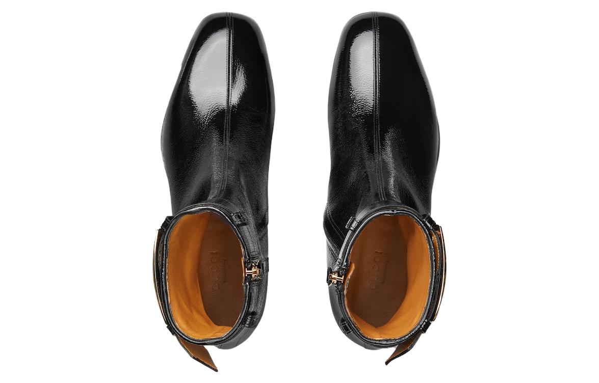 Lookbook (W) Bota Tobillera de Cuero Gucci 'Negro Oro' 750493-AB800-1000