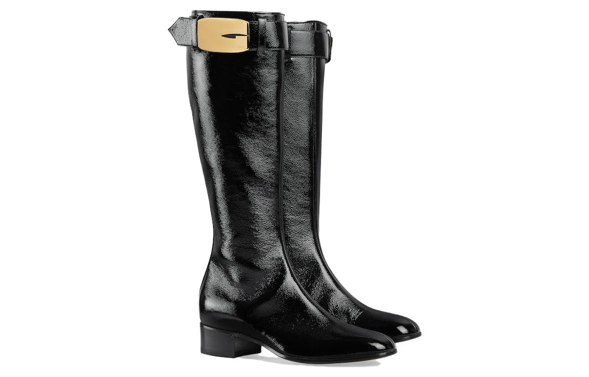 Shop (W) Bota Tobillera de Cuero Gucci 'Negro Oro' 750493-AB800-1000