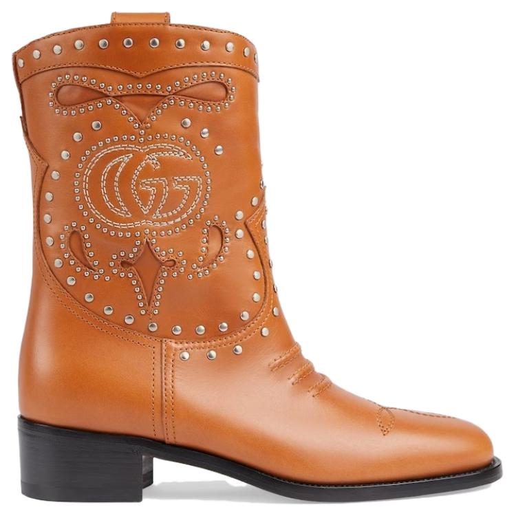 Order (W) Gucci Leren Enkellaars ''Vintage Slip-On Lichtbruin'' 750508-AABCR-2176