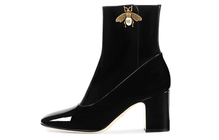 Buy (W) Gucci Sepatu Boot Kulit Hitam dengan Detail Lebah 475831-BNC00-1000