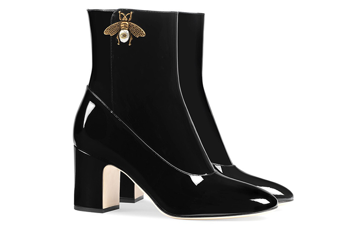 Order (W) Gucci Sepatu Boot Kulit Hitam dengan Detail Lebah 475831-BNC00-1000