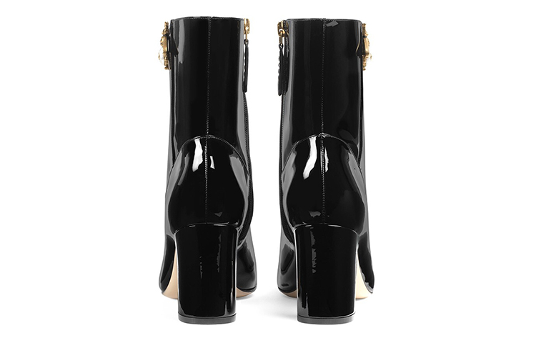 Shop (W) Gucci Sepatu Boot Kulit Hitam dengan Detail Lebah 475831-BNC00-1000