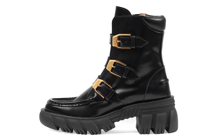 Buy GUCCI 古馳 皮革搭扣短靴 女款 黑