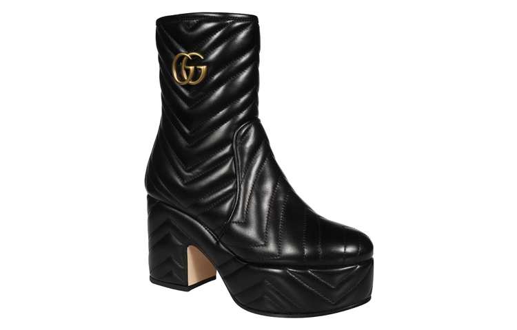 Order (W) But But Buku Lali Kulit Gucci 'Logo Hitam Tumit Tebal' 659171-BKO00-1000