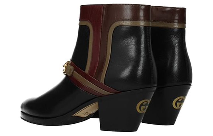 Lookbook (Women) Gucci Leather Ankle Boots 'Black Red' 617536-1D070-1068