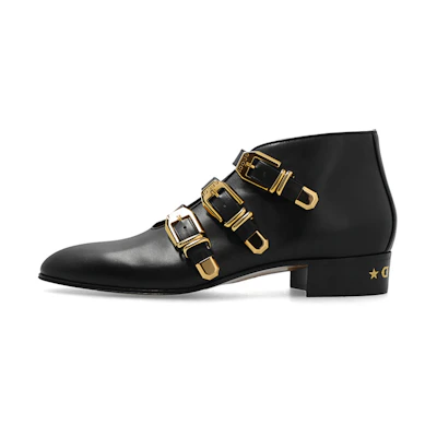 (W) Gucci Leather Ankle Boots 'Fashion Buckle Black'