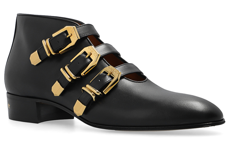 Order (W) Gucci Lederstiefeletten ''Fashion Buckle Schwarz'' 699477-06F00-1000