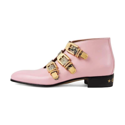 (W) Gucci Leather Ankle Boots 'Pink Buckle'