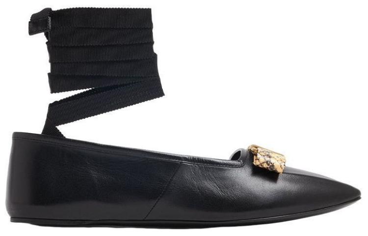 Order (W) 古驰黑色丝带蝴蝶结皮革芭蕾舞平底鞋 726052-AABEZ-1244