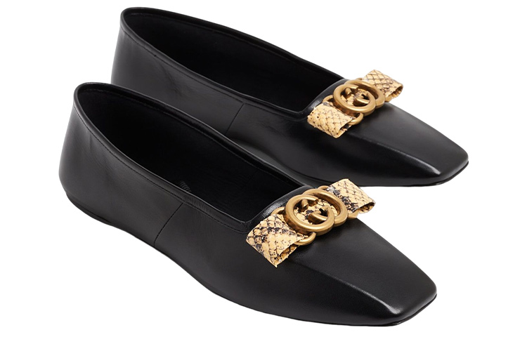 Shop (W) 古驰黑色丝带蝴蝶结皮革芭蕾舞平底鞋 726052-AABEZ-1244