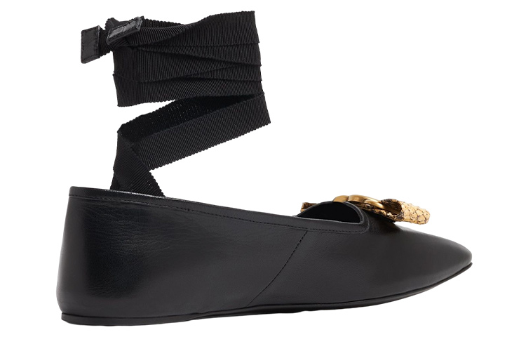 Purchase (W) 古驰黑色丝带蝴蝶结皮革芭蕾舞平底鞋 726052-AABEZ-1244