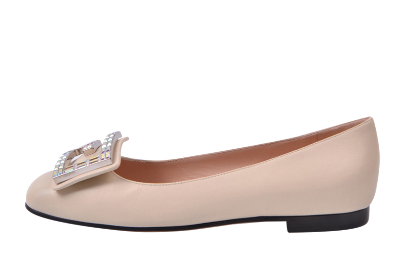 (Women) Gucci Leather Ballet Flat With Crystal G 'White' 551434-C9D00-9526