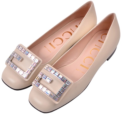 (Women) Gucci Leather Ballet Flat With Crystal G 'White' 551434-C9D00-9526 Order (Women) Gucci Leather Ballet Flat With Crystal G 'White' 551434-C9D00-9526