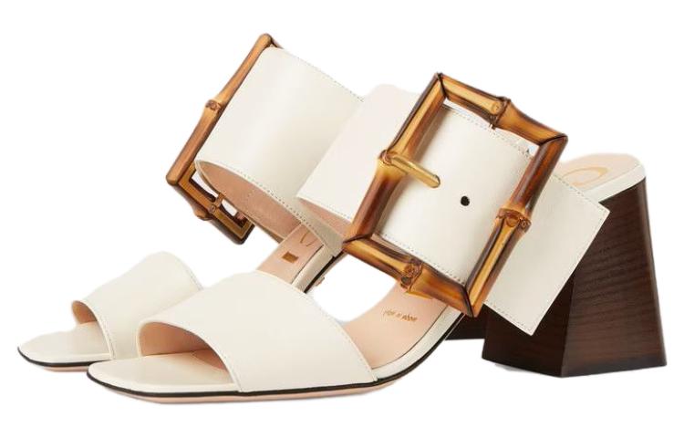 Buy (W) Gucci 白色皮革竹扣拖鞋 674821-C9D00-9022