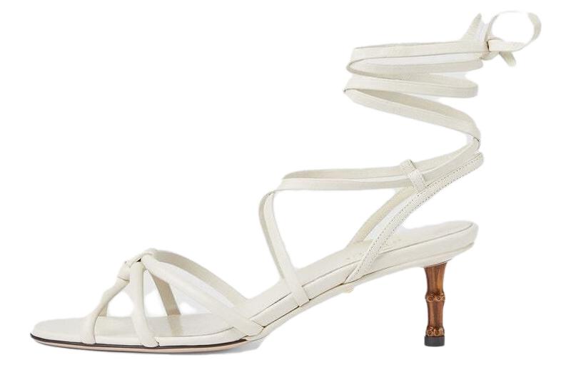(Women) Gucci Leather Bamboo Heel Ankle-Strap Sandals 'White' 746035-BKO00-9049
