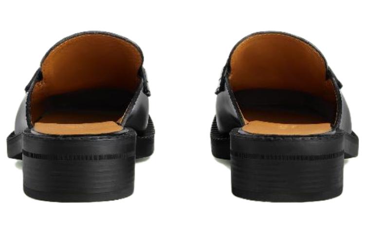 Purchase (W) グッチ レザー 黒スライド 「ゴールド ダブルG」 699997-10R00-1000