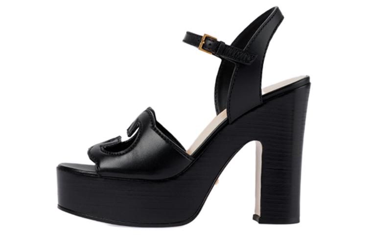 (Women) Gucci Leather Block-Heel Buckle Slide 'Black' 730022-US000-1000