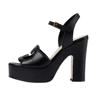 (W) Gucci Leather Block-Heel Buckle Slide 'Black'