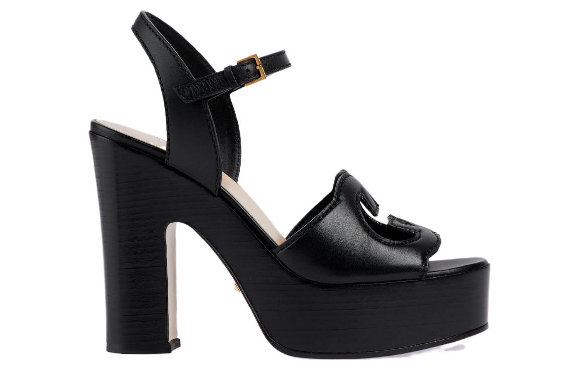 Order (Women) Gucci Leather Block-Heel Buckle Slide 'Black' 730022-US000-1000